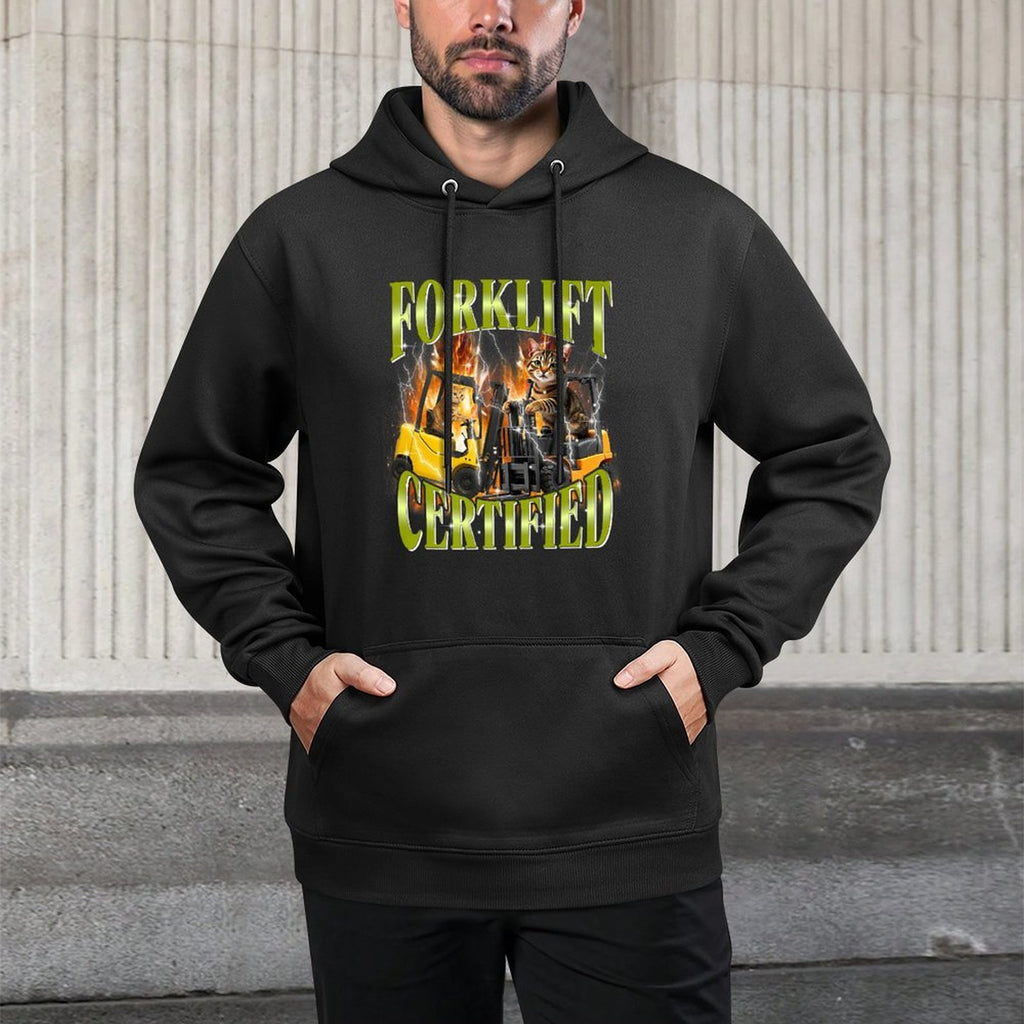 Forklift Certified 90s Graphic Cat Meme Forklift Cat Driver Premium Layering Staple Hoodie