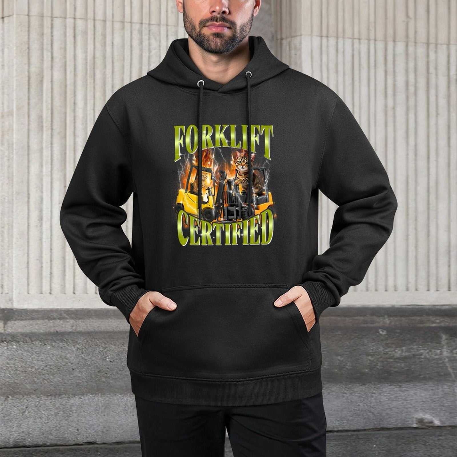 Forklift Certified 90s Graphic Cat Meme Forklift Cat Driver Premium Layering Staple Hoodie