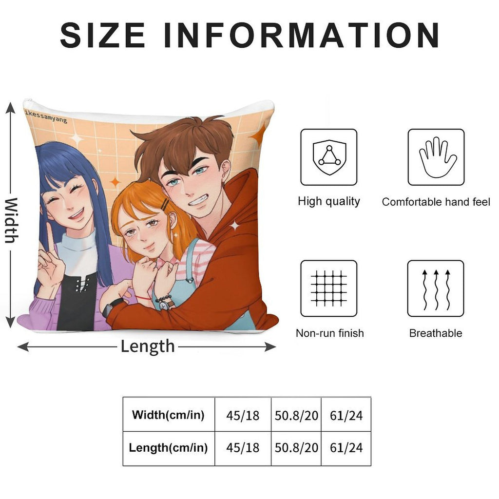 The Trio Friend Soft Skin-Friendly Throw Pillow