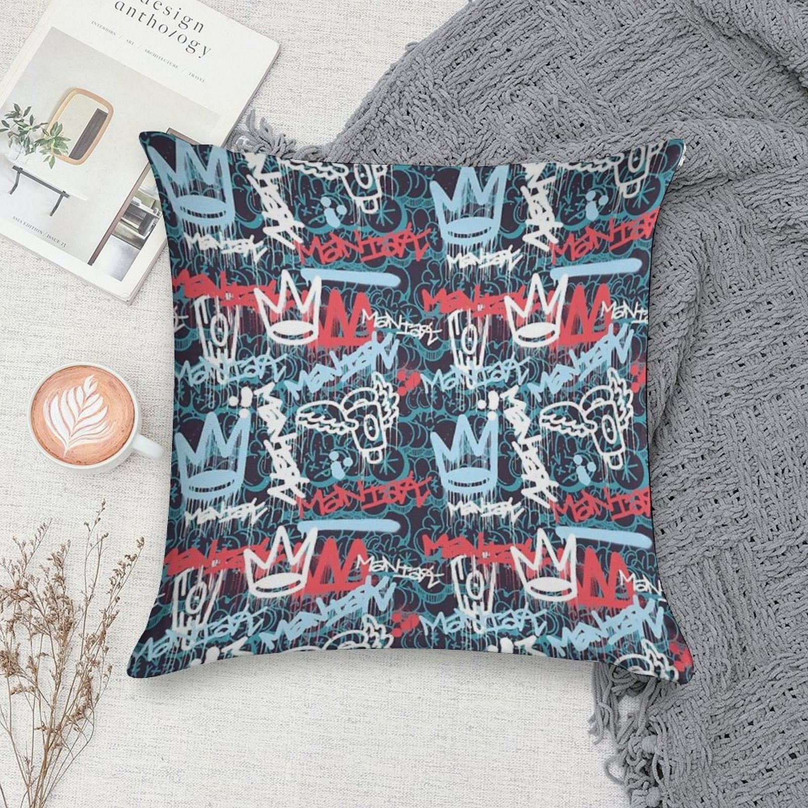 Maniak Tag & Throwie Patterned Print Soft Style Accent Throw Pillow