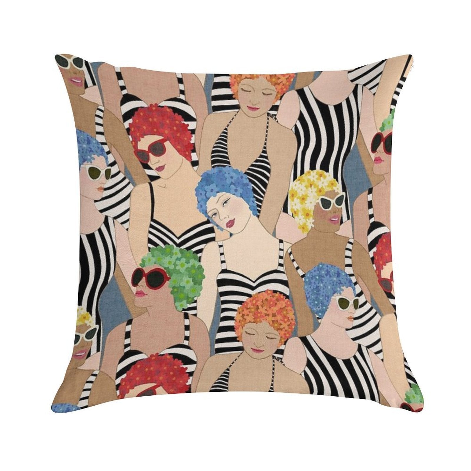 Willow Lake Swim Club Vintage Ladies Bright Soft Reinforced Edging Throw Pillow