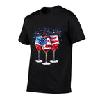 4th Of July Wine Glasses Patriotic Red White Blue USA  Cotton T-Shirt