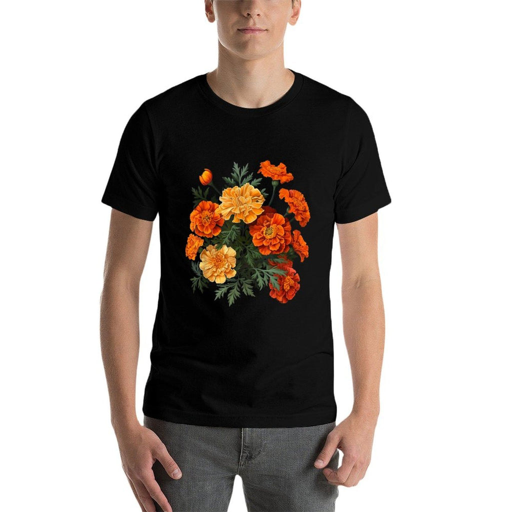 Birth Month Marigold Flower Floral Bouquet Flowers Lovers  Slim-fit Cut T-Shirt