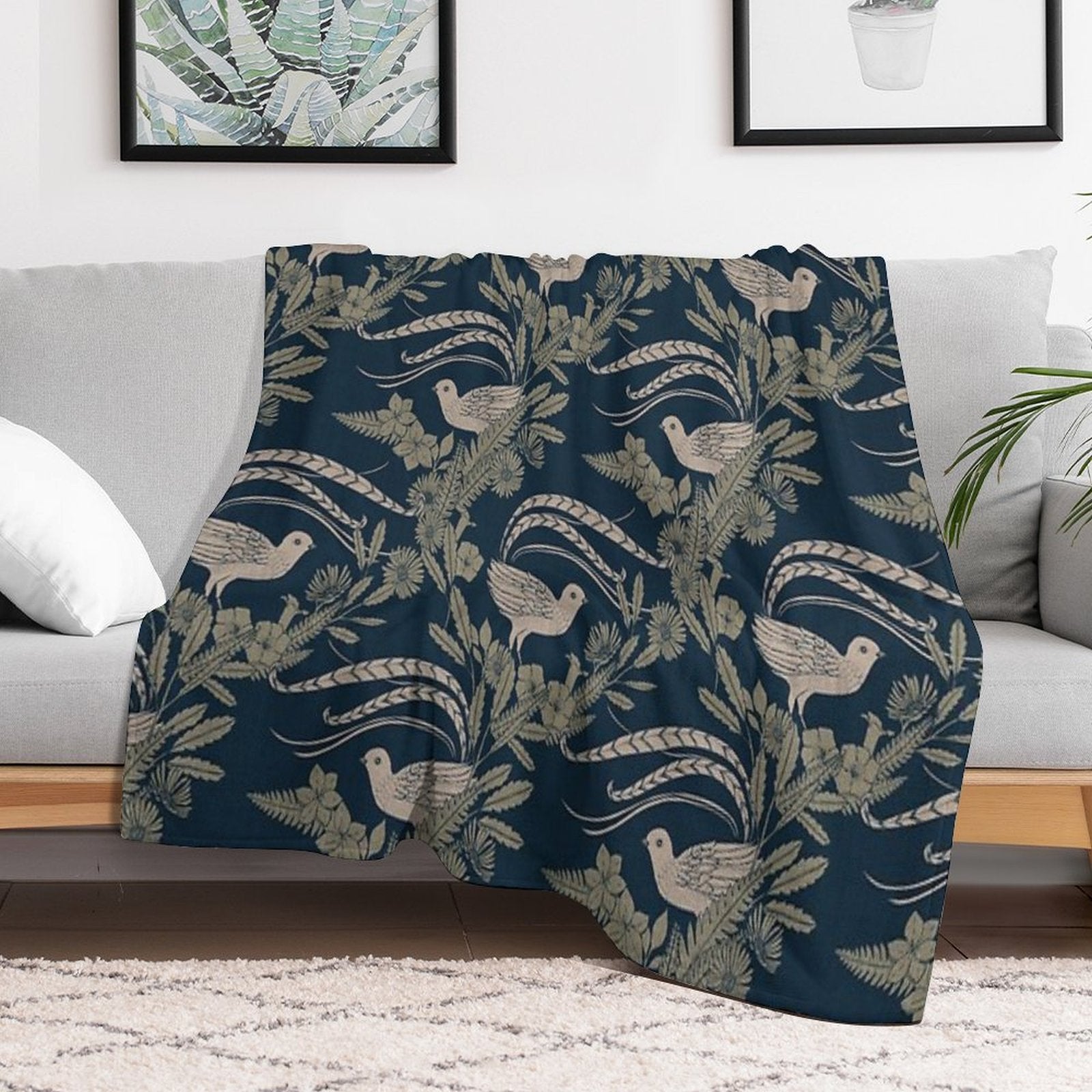 Lyrebird Garden Plush Throw Blanket