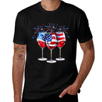 4th Of July Wine Glasses Patriotic Red White Blue USA  Cotton T-Shirt