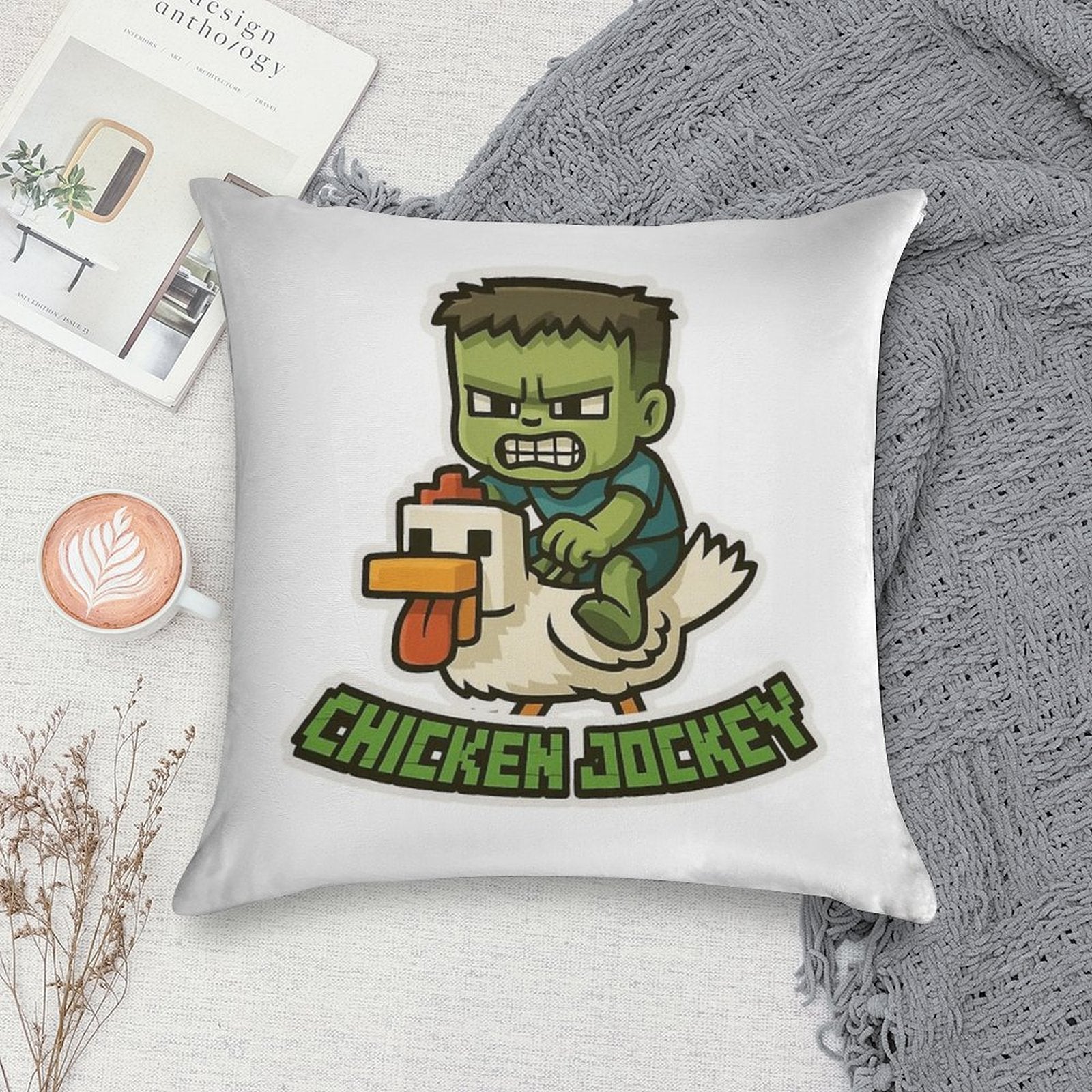 MINECRAFT CHICKEN JOCKEY Soft Gift Ready Throw Pillow