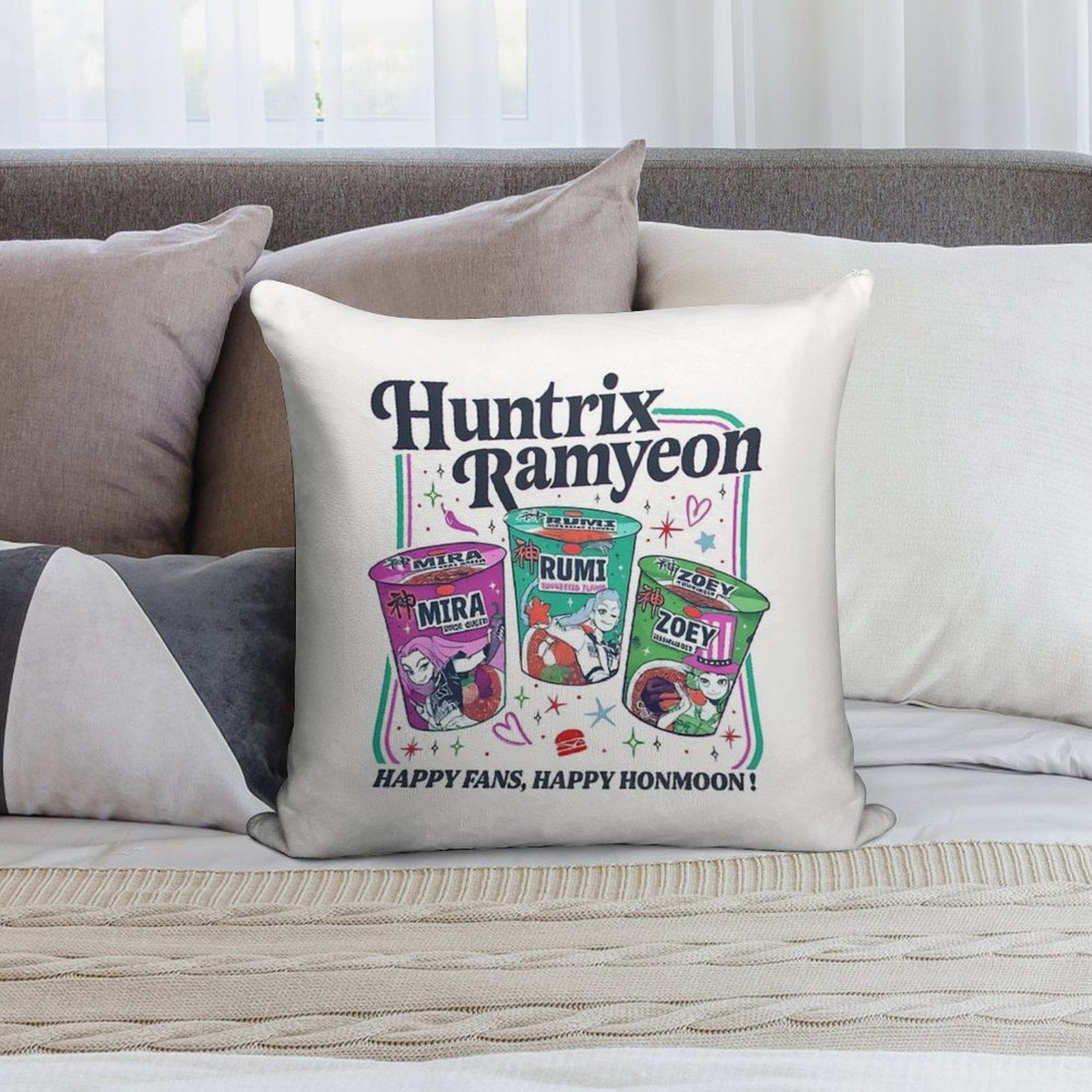 Huntrix Ramyeon Soft Easy Maintenance Throw Pillow