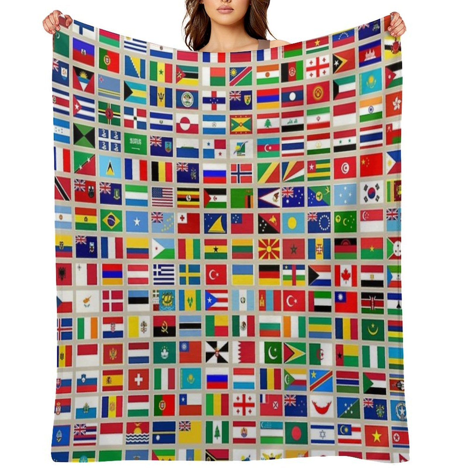 Flags of The World All Countries Nations  - Beige Compact Throw Blanket