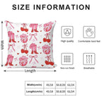 Disco Cowgirl Pack. Pink Cowboy Boot, Disco Ball, Cherry, Bows And Cowgirl Hat. Soft High-Density Material Throw Pillow