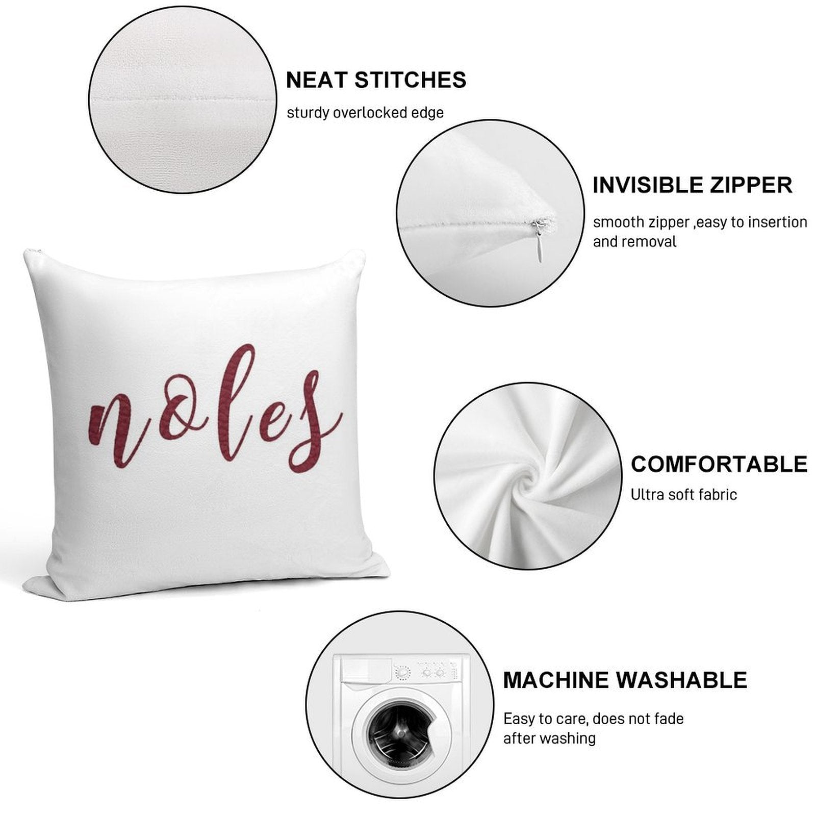 Noles Script Soft Hidden Zipper Throw Pillow