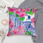 Dragonfly And Chinoiserie Jars with Pink Pansies Soft High-Density Material Throw Pillow