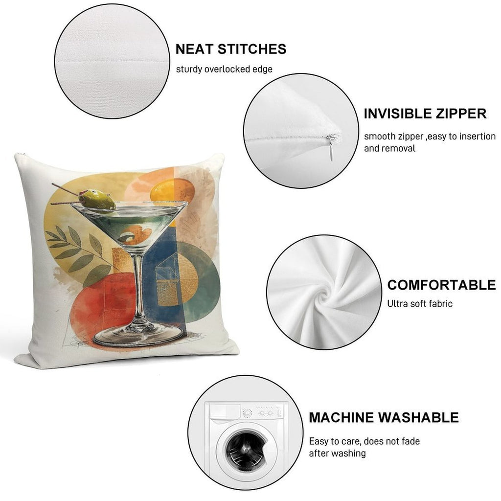 Martini Time – Retro Cocktail Poster with Bauhaus Geometry Soft Multiple Sizes Throw Pillow