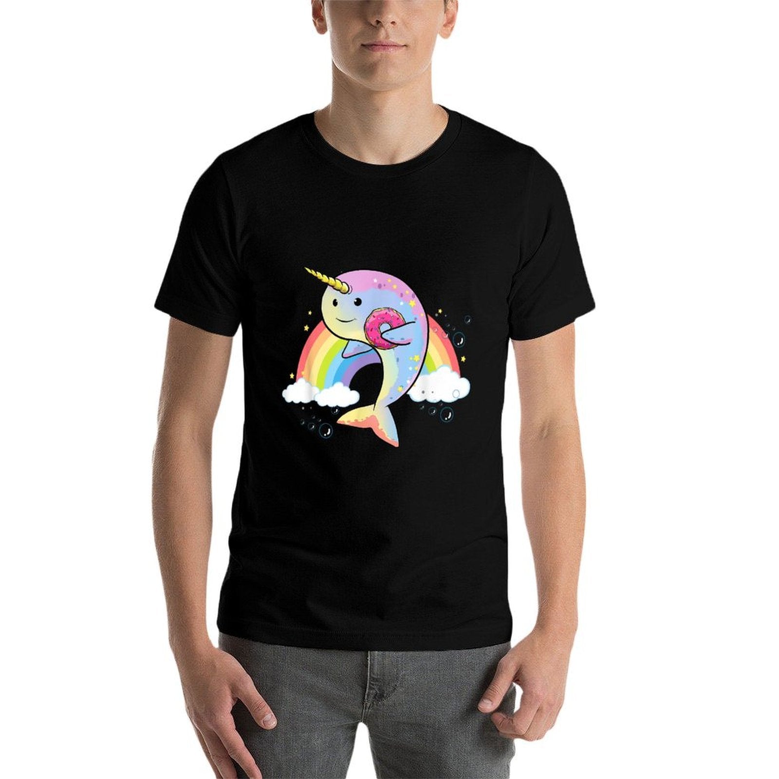 Narwhal Unicorn of The Sea Lover Funny Donut Rainbow Kawaii  Wrinkle-resistant T-Shirt