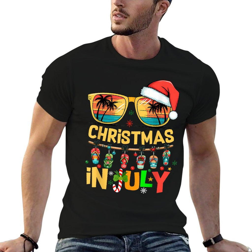 Santa Claus Sunglasses Beach Christmas In July Men Women Kid  Easy-care T-Shirt