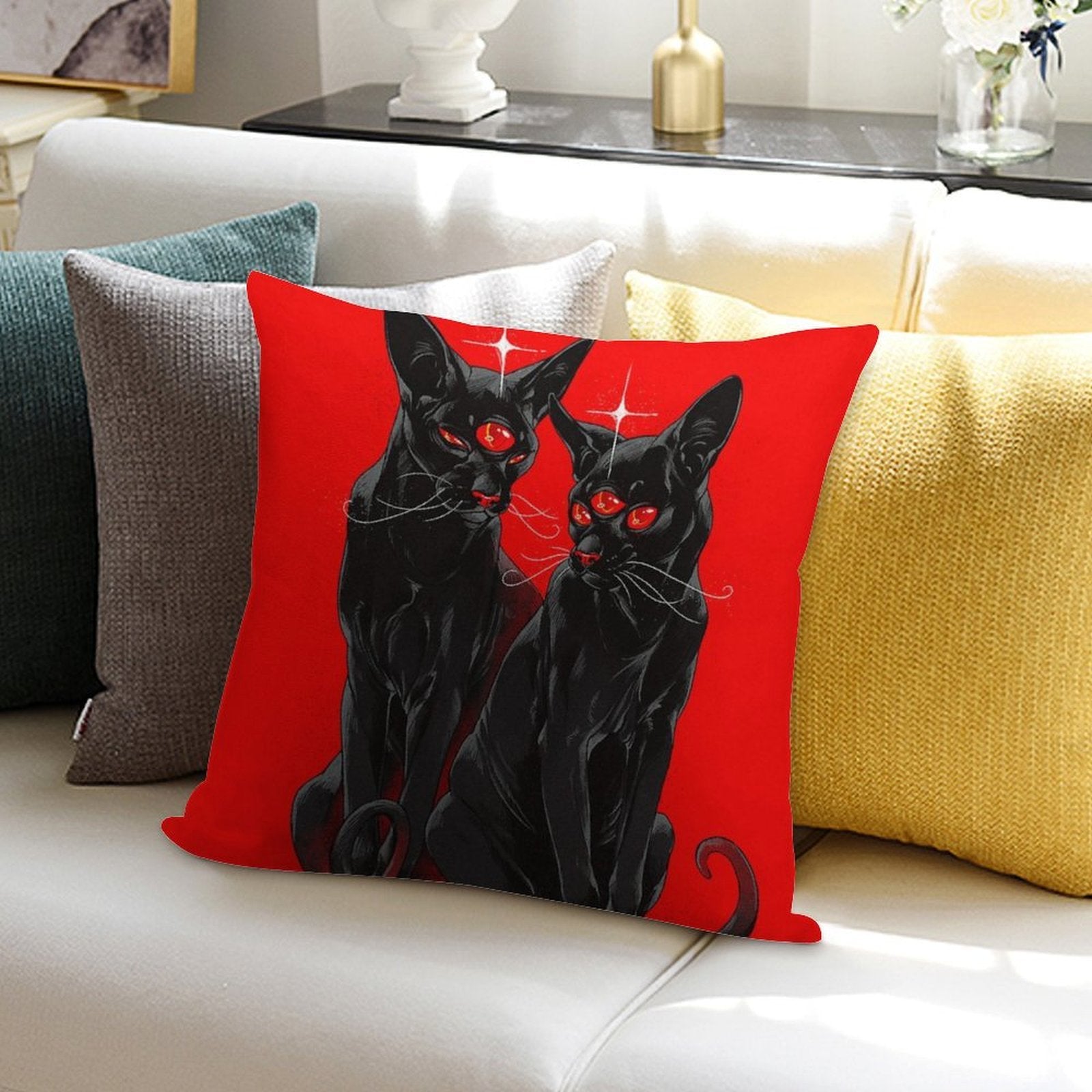 Fortune Sphinx Cats Soft Skin-Friendly Throw Pillow