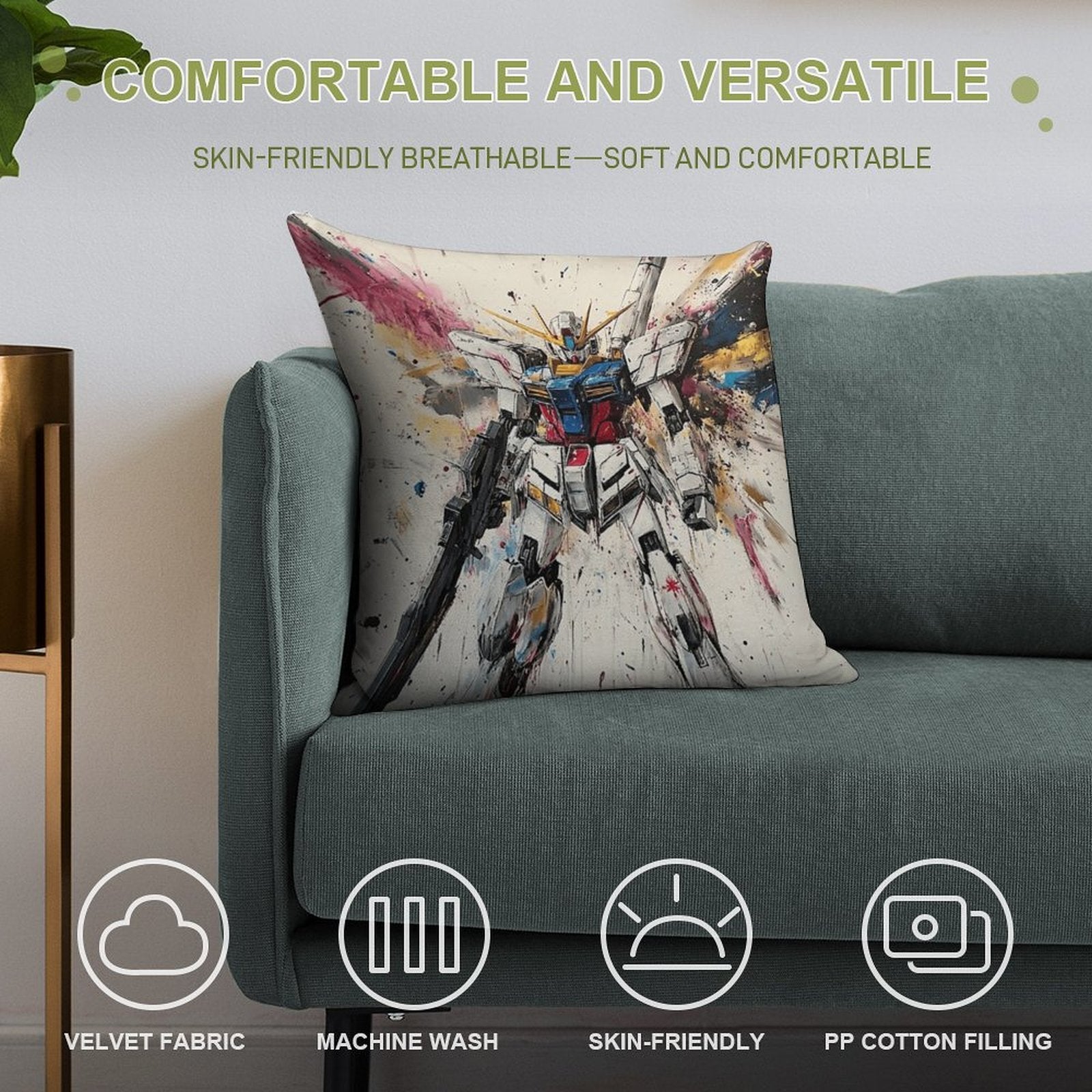 Gundam Soft Short Plush Fabric Throw Pillow