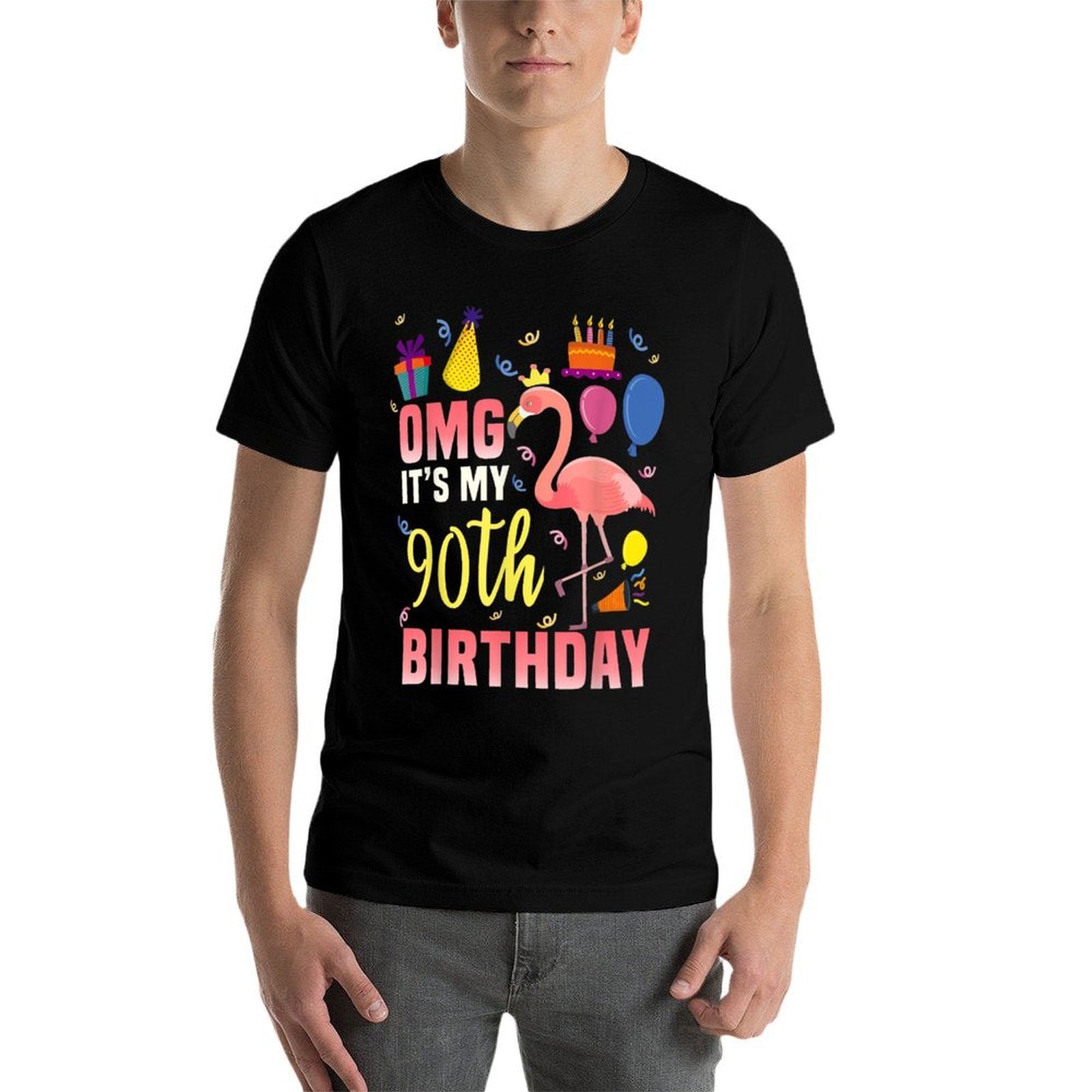 90 Year Old Women Men Gift Flamingo It's My 90th Birthday  Tagless Design T-Shirt