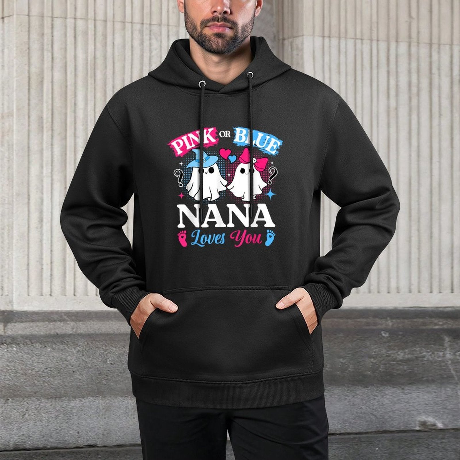 Pink Or Blue Nana Loves You Gender Reveal Halloween Cotton-Polyester Blend Hoodie