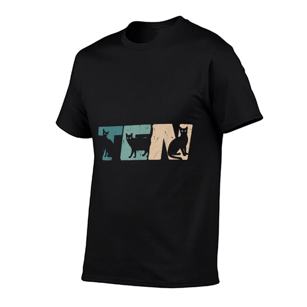 10 Year Old 10th Birthday Cat Party Boys Girls Kids  High-quality Stitching T-Shirt