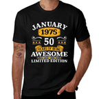 50 Years Old Awesome Since January 1975 50th Birthday Gifts  Ribbed Collar T-Shirt