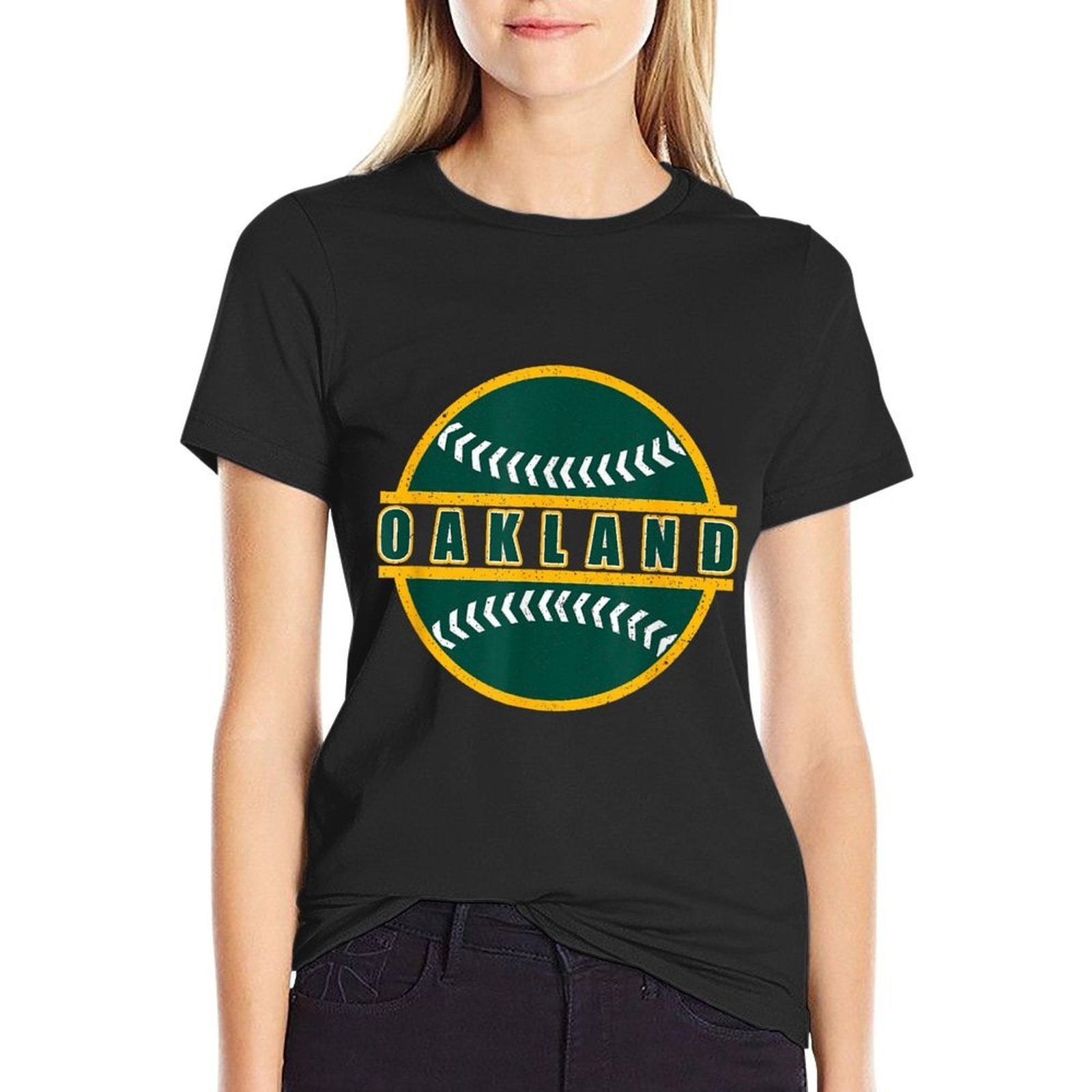 Vintage Oakland California Dark Green Yellow Retro Throwback  Rolled Sleeves T-Shirt