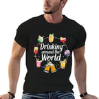 Drinking Around The World Funny Travel Cocktail  Trendy Pattern T-Shirt