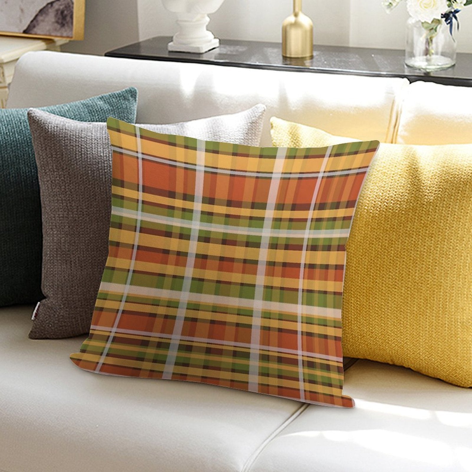 Retro Autumn Plaid Fine Stripes Pattern Soft Warmth Comfort Throw Pillow