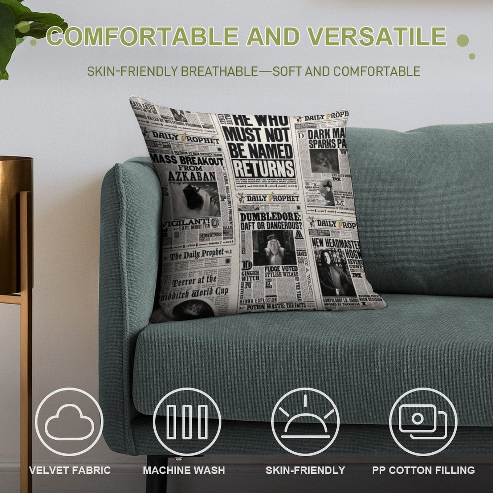 Fantasy Newspaper Soft Luxury Feel Throw Pillow