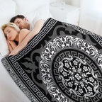 Ornate Baroque Black Grey White Greek Key Plush Throw Blanket