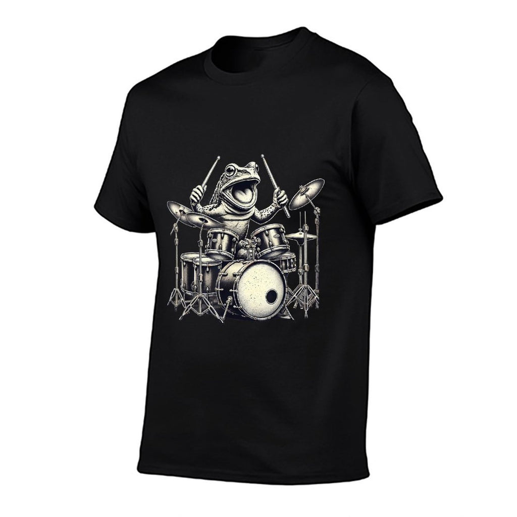 Funny Vintage Frog Drummer Rock Drummer Frog Playing Drums  Moisture-wicking T-Shirt