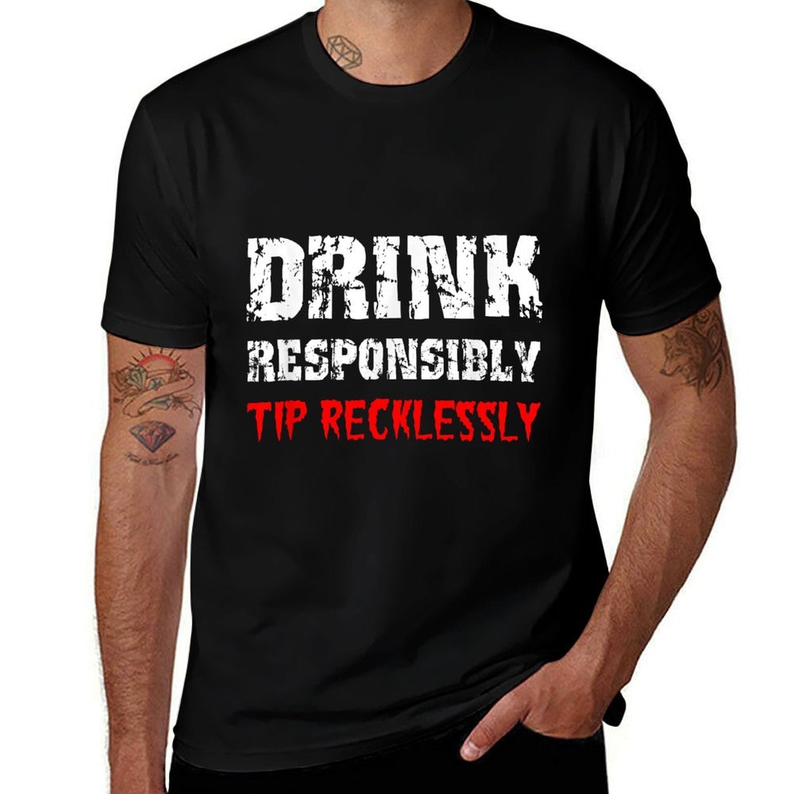 Drink Responsibly Tip Recklessly  Funny Bartender Waiter  Cotton T-Shirt