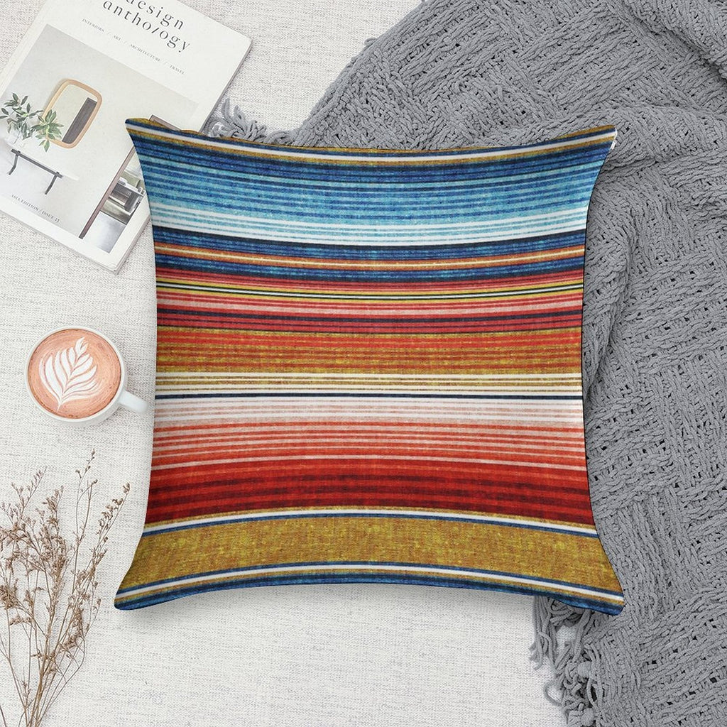 Serape Stripe - Orange And Blue Soft Home Decor Throw Pillow