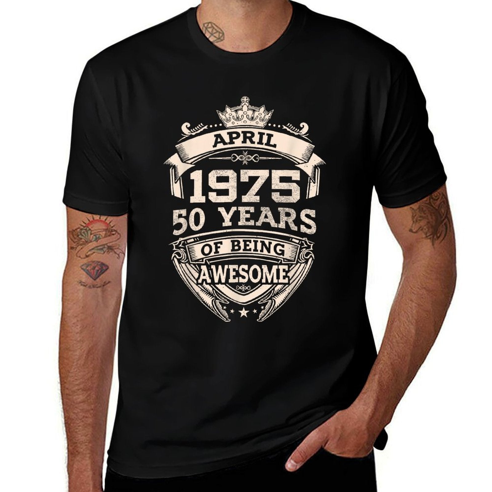 April 1975 50 Years Of Being Awesome 50th Birthday  Cotton T-Shirt