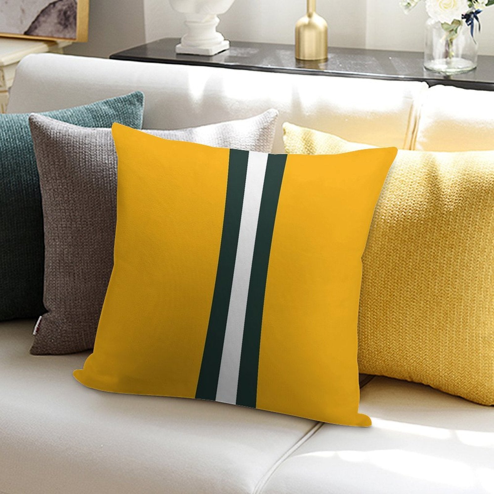 Green Bay Packers Stripes Design Soft Decorative Cover Throw Pillow