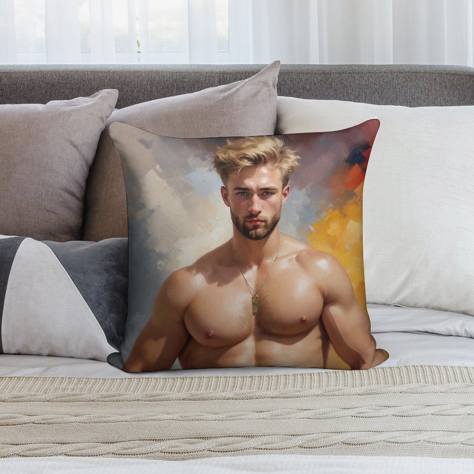 Sexy Guy Portrait Wassili Kandinsky Inspired Background Soft Bedroom Essential Throw Pillow