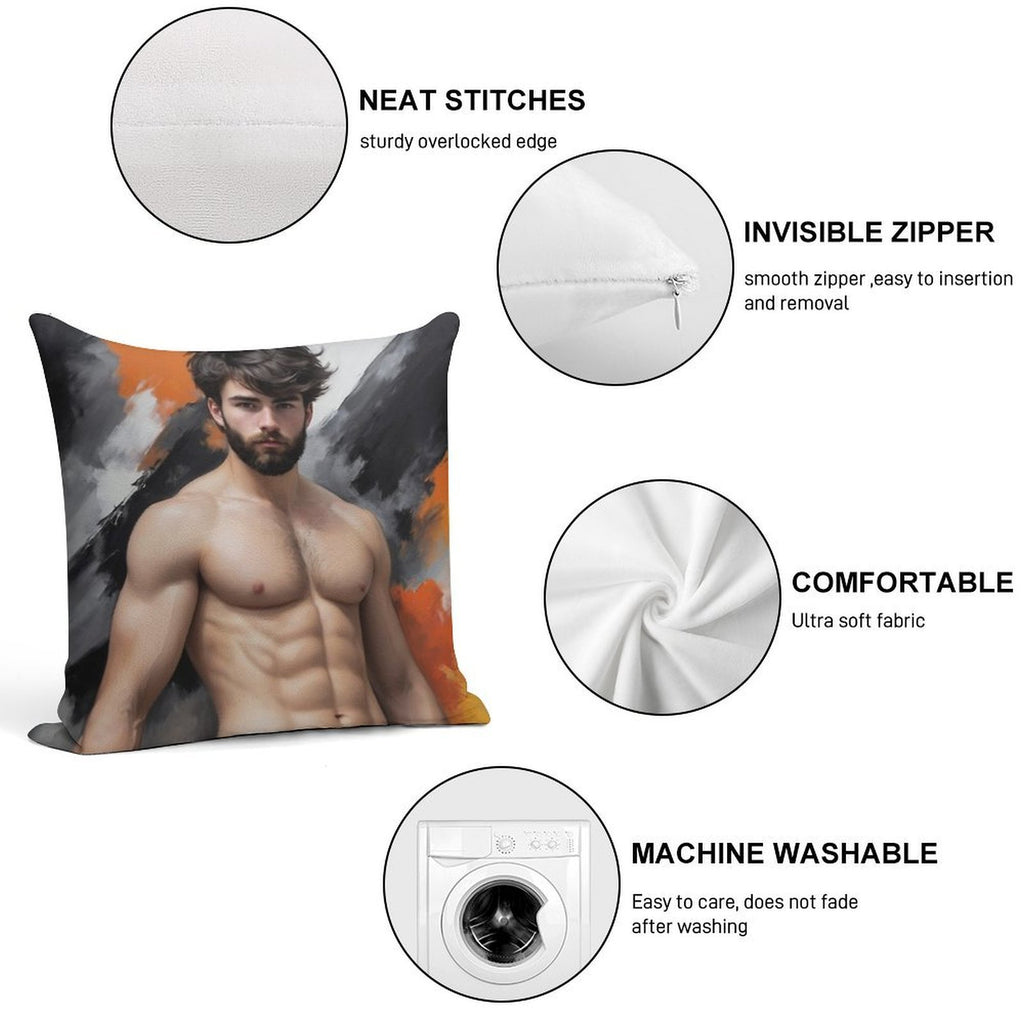 Sexy Guy Portrait Andrew Holquist Inspired Background Soft Decorative Cover Throw Pillow