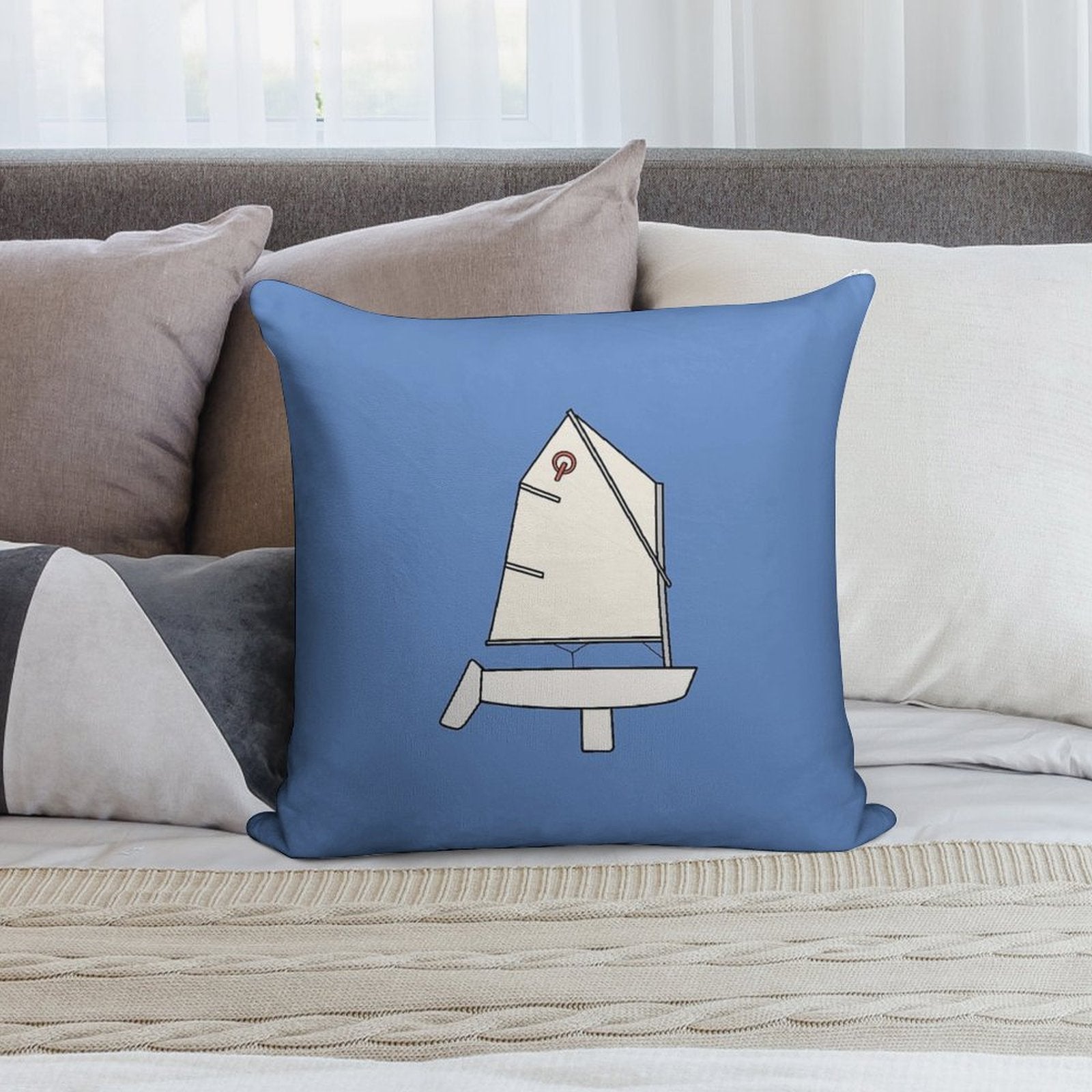 Optimist Sailboat - White Soft Skin-Friendly Throw Pillow