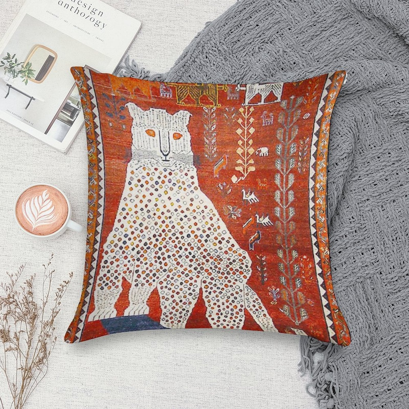 Q'ashqai Snow Leopard Persian Animal Rug Print Soft Skin-Friendly Throw Pillow