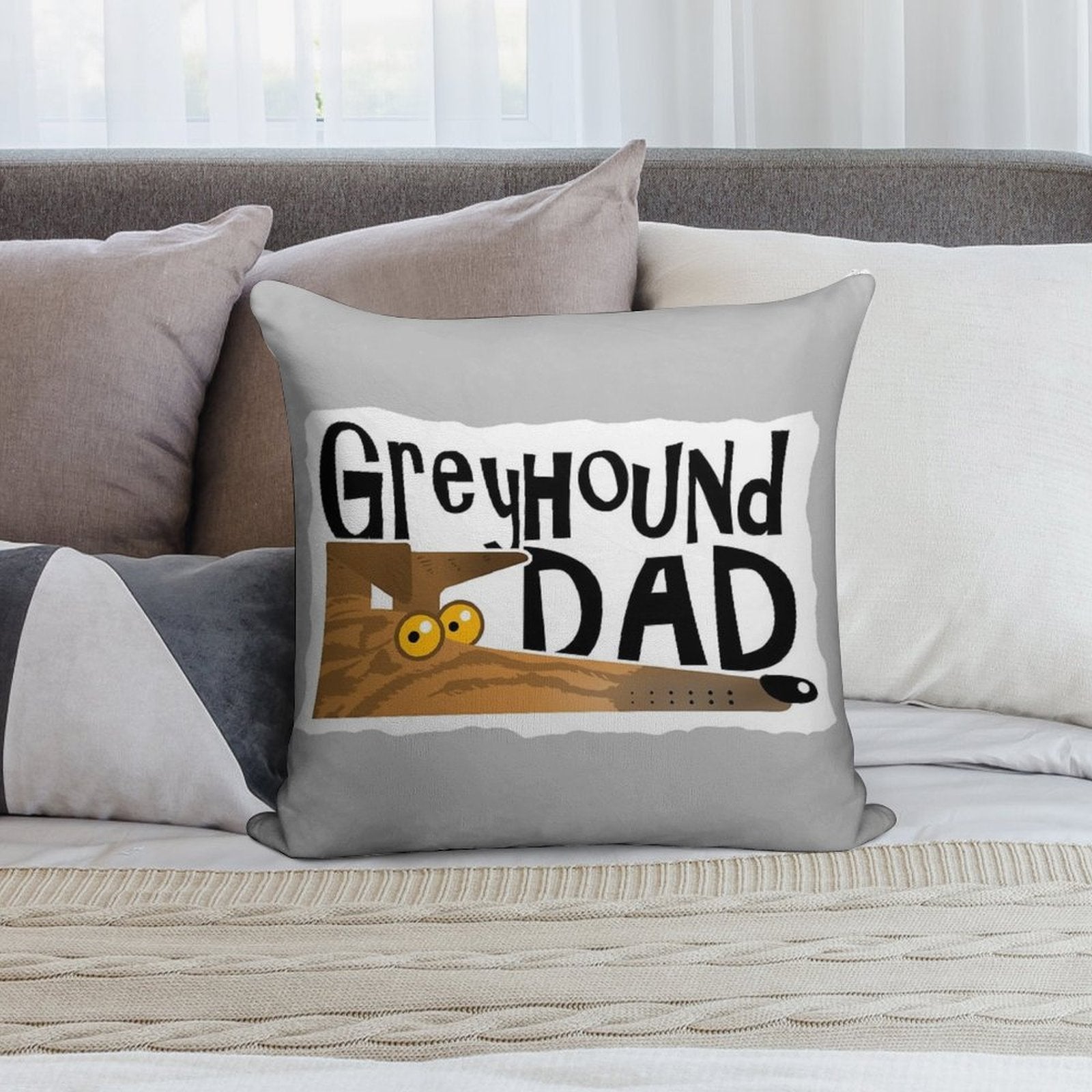 Greyhound Dad (brindle) Soft Short Plush Fabric Throw Pillow