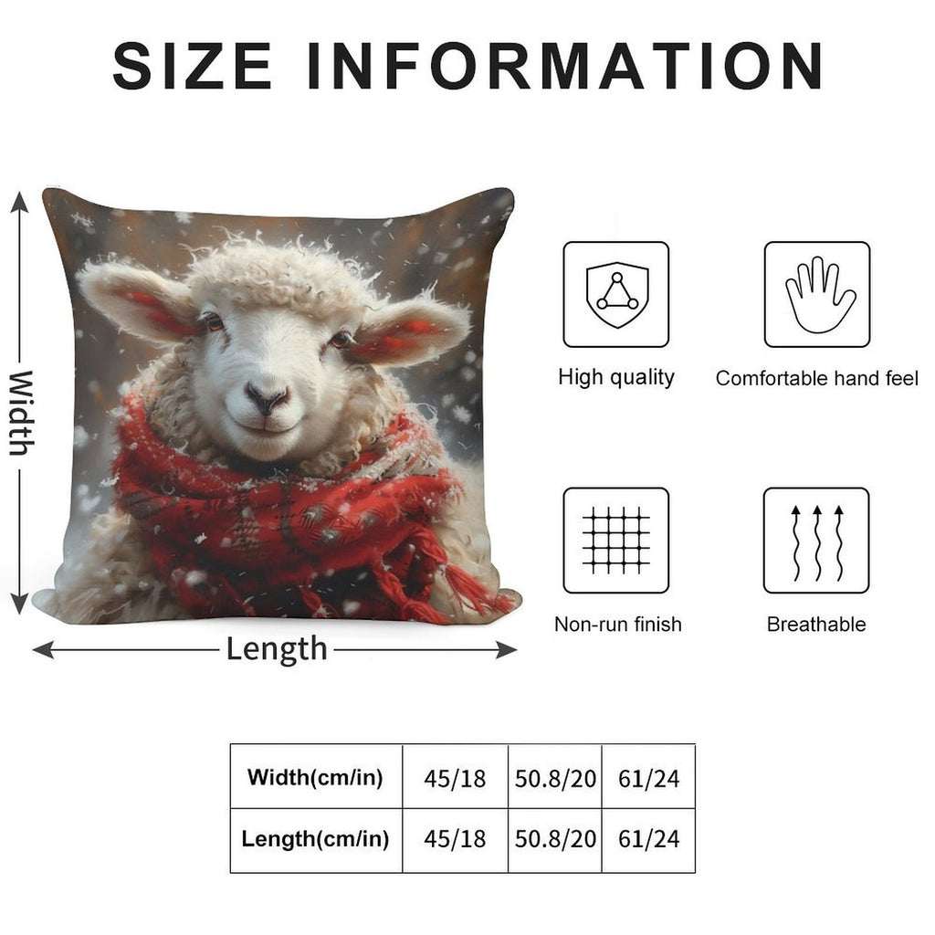 Sheep in The Snow with A Red Scarf Soft Anti-Pilling Throw Pillow