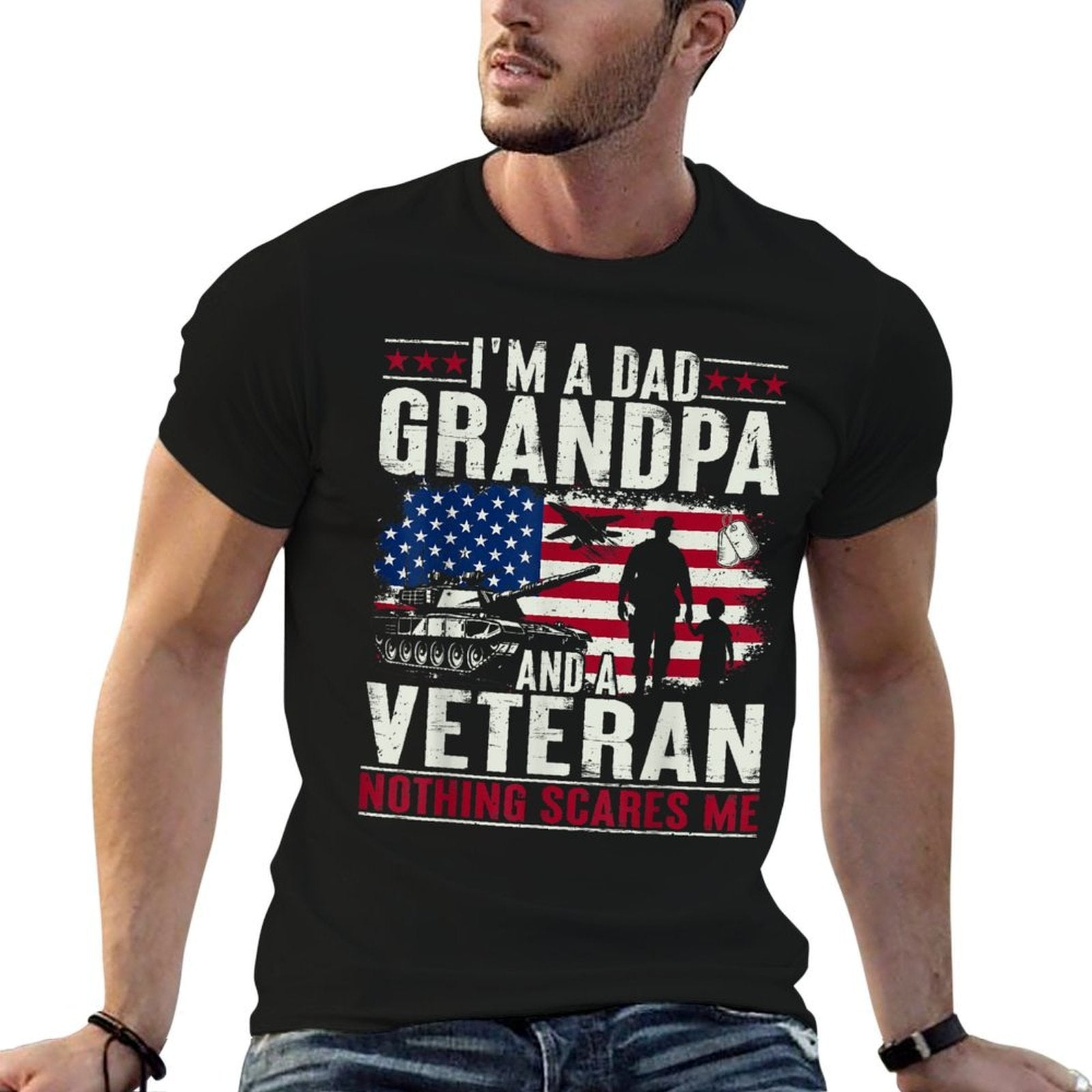 Im A Dad Grandpa And Veteran Funny Retro Papa Grandpa Gifts  Polyester Blend T-Shirt