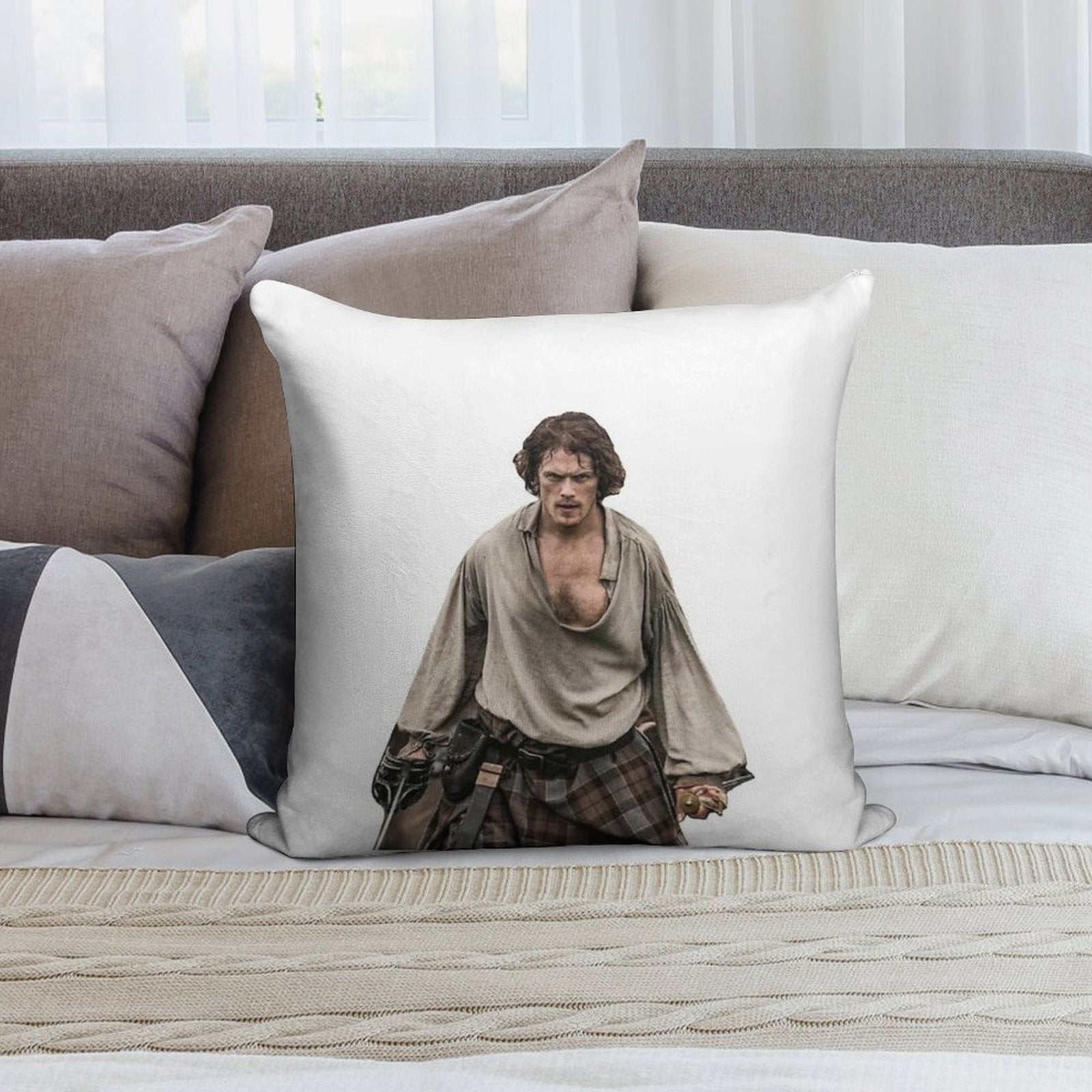 Jamie from Scotland in White Background. Soft Washable Throw Pillow