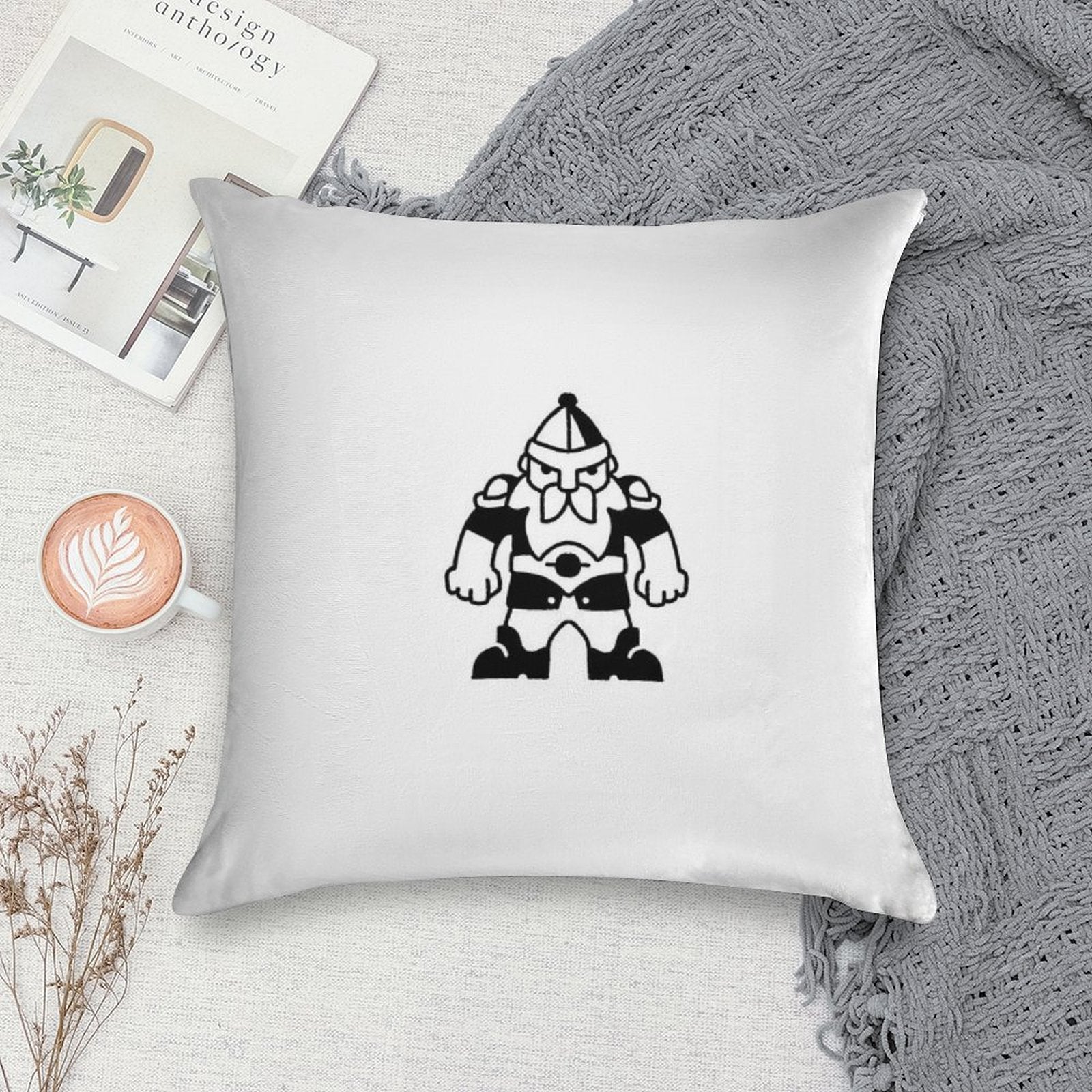 Black And White Viking Soft Short Plush Fabric Throw Pillow