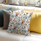Autumn Bike Ride on White Background Soft Short Plush Fabric Throw Pillow