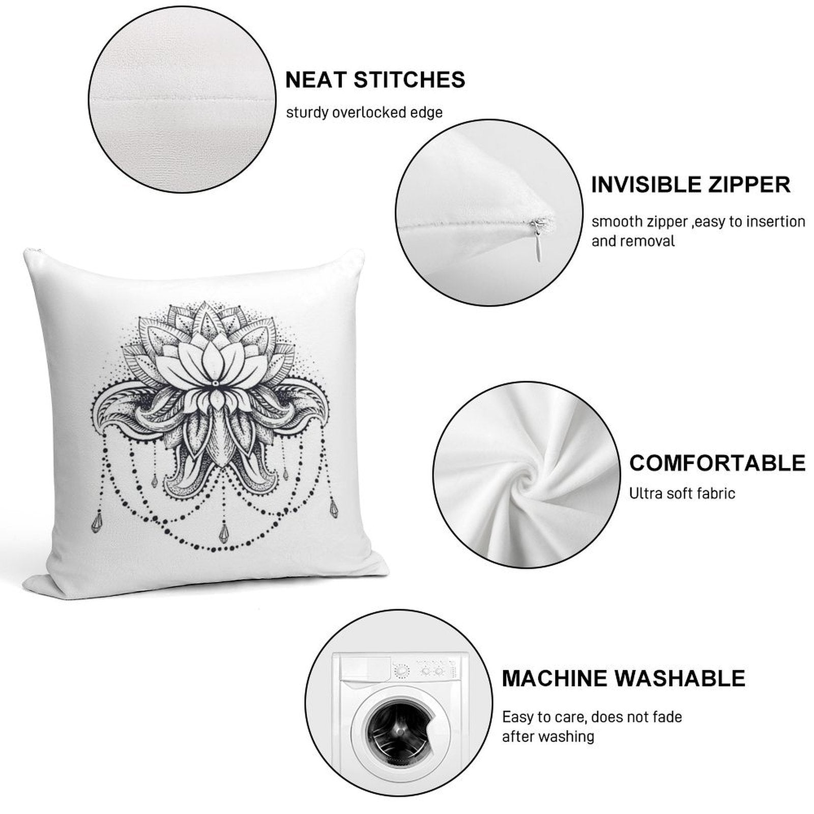 Ornamental Lotus Soft Warmth Comfort Throw Pillow