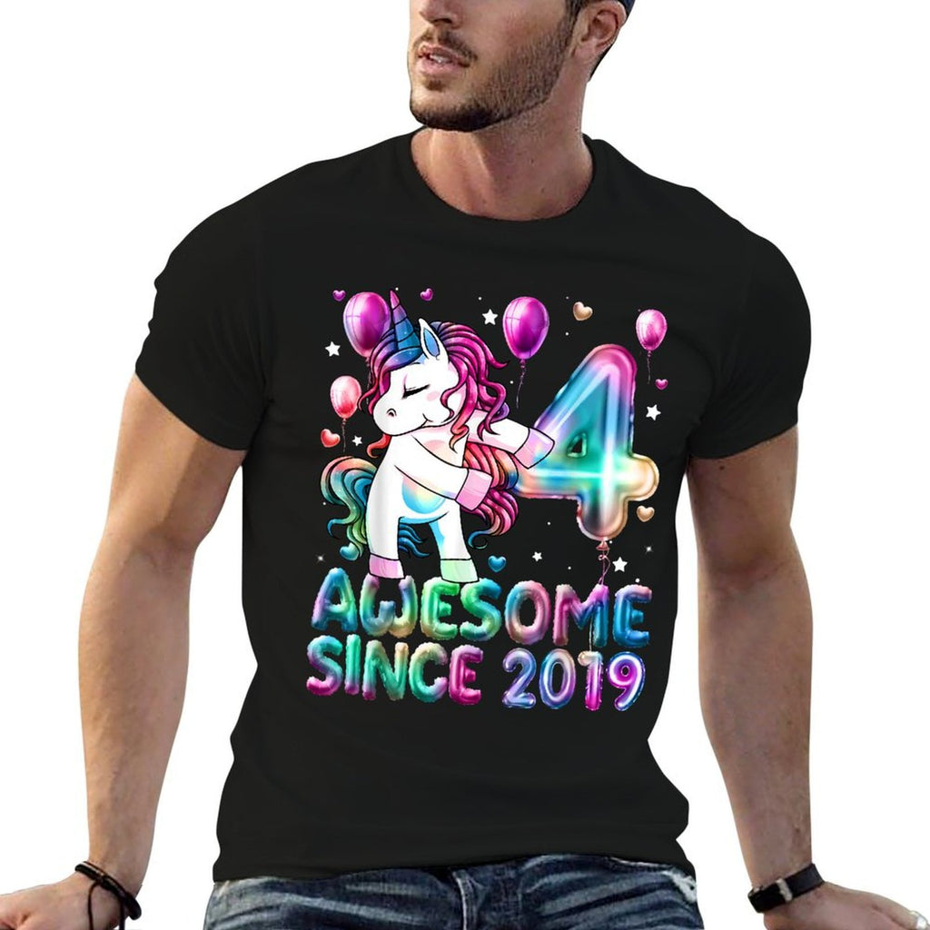 4 Years Old Unicorn Flossing 4th Birthday Girl Unicorn Party  Easy-care T-Shirt