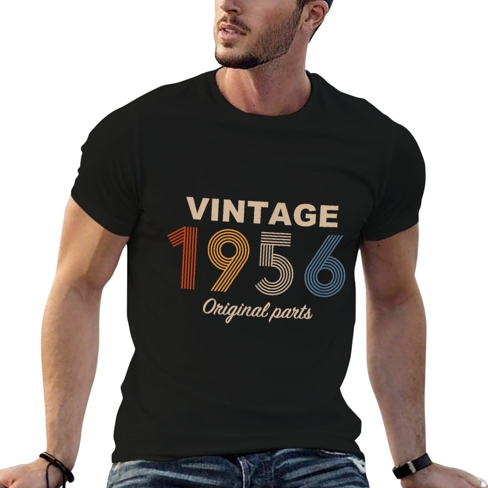 Retro 69 Years Vintage 1956 Original Parts 69th Birthday  Ribbed Collar T-Shirt
