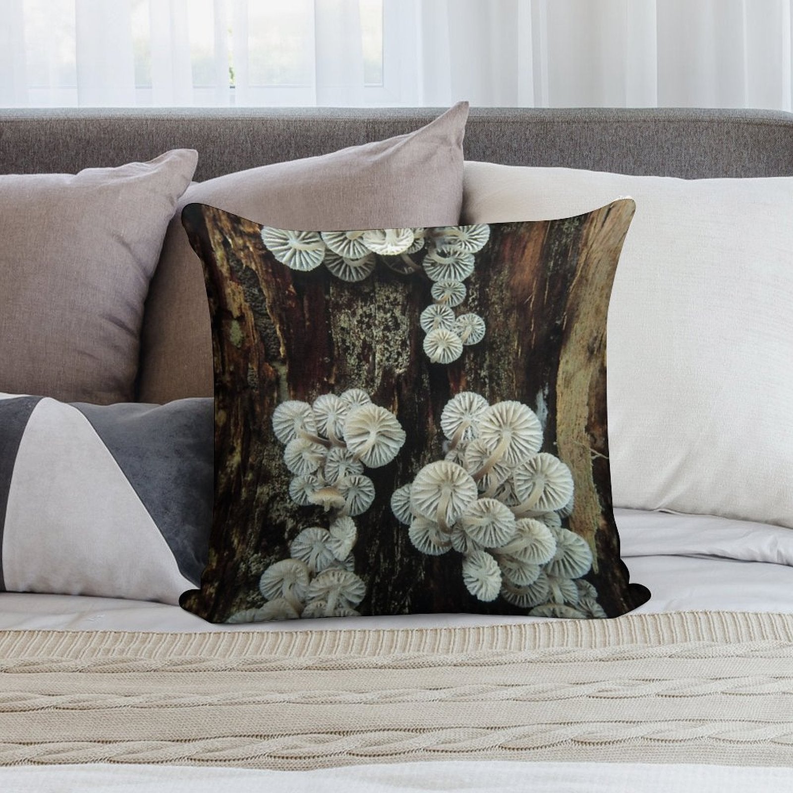 Mycena Fungi II Soft Shrink-Resistant Throw Pillow