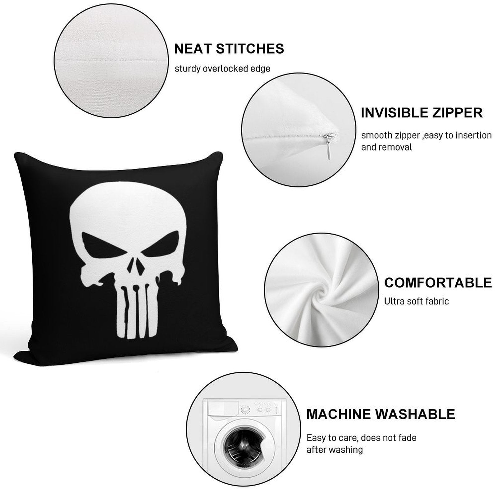 Punisher Skull Inspired Soft Reinforced Edging Throw Pillow