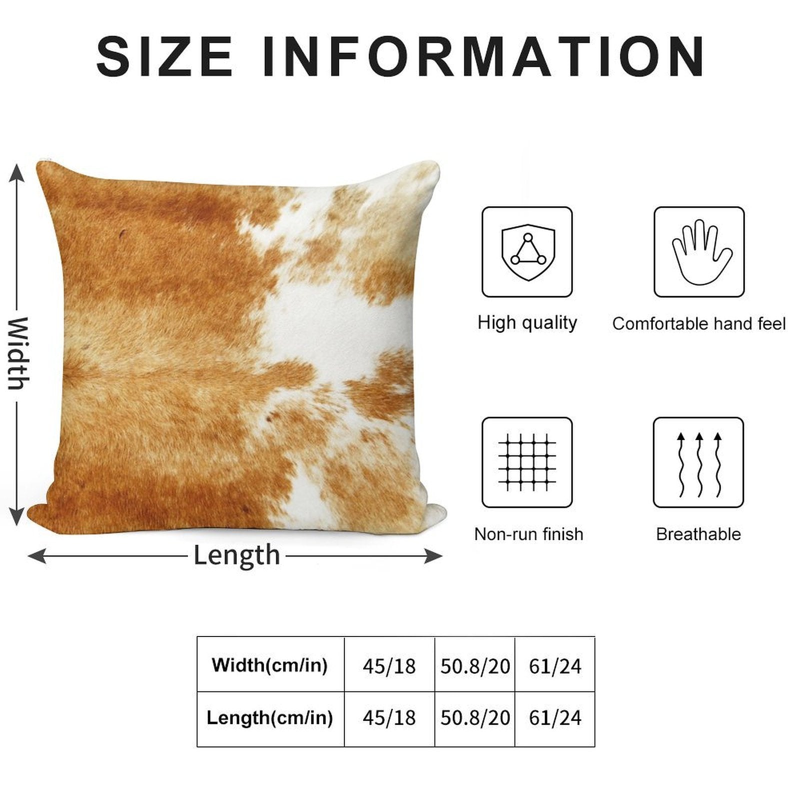 Golden Brown Cow Hide Soft Hidden Zipper Throw Pillow